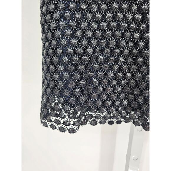 Elie Tahari Womens Sz 4 Knee Length Formal Skirt Blue Black Textured Overlay - Picture 2 of 5